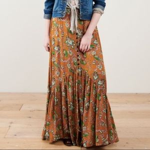 Earthbound Burnt Yellow Floral Maxi Skirt